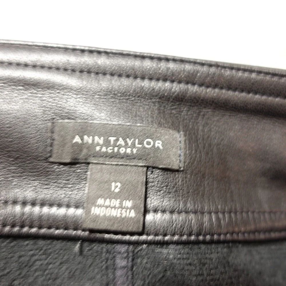 Y2K Black‎ Vegan Leather Skirt 12 Belted Rocker Downtown Girl Preppy ANN TAYLOR